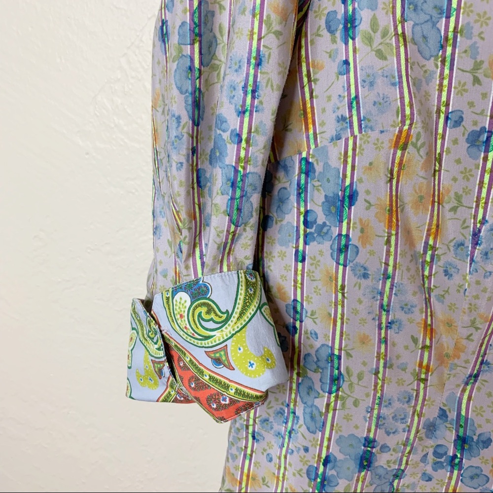 Robert Graham Women’s Floral Button Down Shirt M/M Blue Yellow Cotton - Picture 7 of 11
